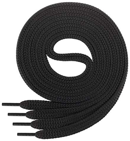 1 paire de lacets de qualité en polyester Di Ficchiano - anti déchirure - plat - env. 7 mm de large, 27 couleurs, longueur 60 - 200 cm - Noir - noir, 120 cm