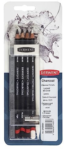 Derwent Charcoal Drawing Sampler Pack with Eraser and Sharpener, Professional Quality, 700664,White,6 Count (Pack of 1)