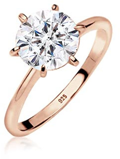 Elli Anello di Fidanzamento con Cristallo, da Donna, in Argento 925, Placcato Oro Rosa, Misura 56