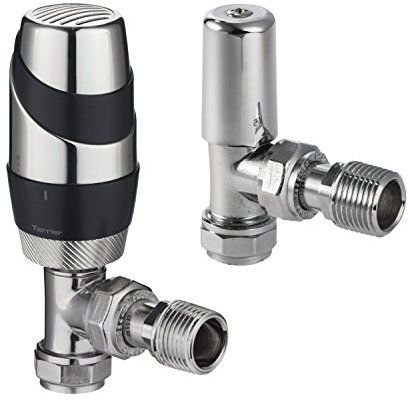 Terrier 632322 Thermostatic Radiator Anthracite and Chrome 15mm Connection Angle Body & Matching CP lockshield Valve