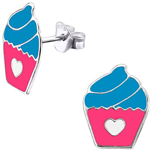 JAYARE Ohrringe Mädchen Muffin Cupcake 925 Sterling Silber blau Kinder Ohrstecker