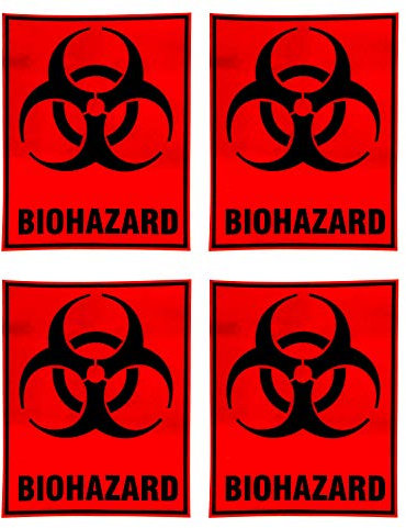Warnschild für den Innen- und Außenbereich, 12,7 x 10,2 cm, biologische Gefahr, selbstklebend, Vinyl, 4 Stück