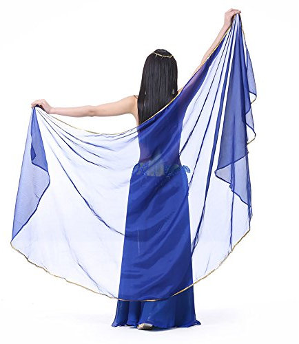 SHOWYOU Leichter halbrunder Chiffon-Handschal, Bauchtanz-Kostüm, Outfit, Hüftschal, Paillettenbesatz, Schal, Schleier, Blau, 98.43 x 47.24 inch