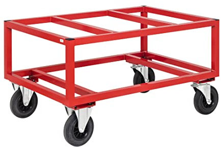 Kongamek | Paletten-Fahrgestell KM221 | LxBxH 1200 x 1000 x 650 mm | rot | 2 Lenk- und 2 Bockrollen