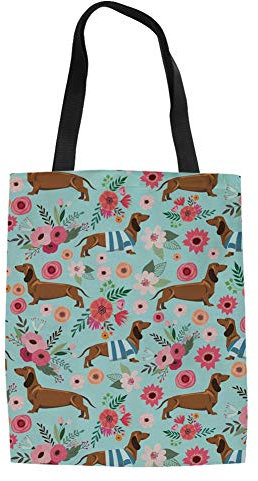 HUGS IDEA Modische Schultertasche aus Segeltuch mit Hundemotiv, Dackel-Hund 12, Medium