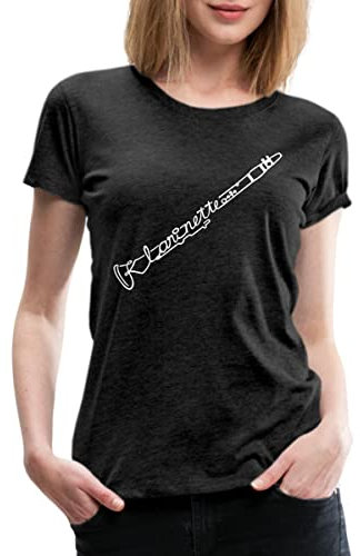 Spreadshirt Klarinette Schriftzug Musikinstrument Frauen Premium T-Shirt, S, Anthrazit