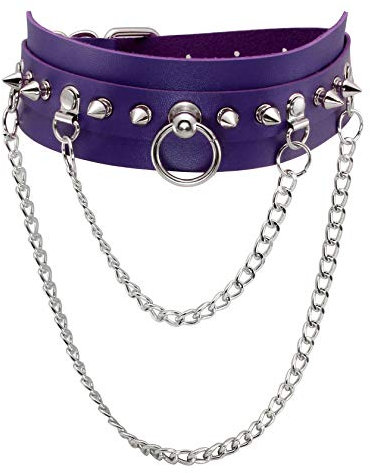 JJDreams Cool Rivet Choker Vintage PU Leather O-Ring Collana Retro Hoop Chain Cintura Classica con Colletto Borchiato Viola