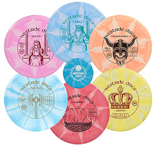 Westside Discs Origio Burst Disc Golf Starter Set | Beginners Frisbee Golf Set | Sets Include Origio Burst Queen, King, Underworld, Hatchet, Warship, and Crown| Colors Will Vary (6 Pack)