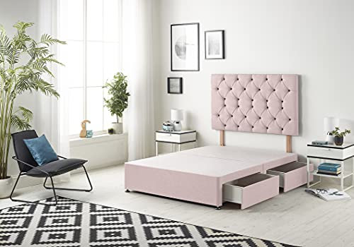 Bed Centre Premier Divan Base with 2 Drawers and Matching Headboard - Available in Multiple Fabrics and Colours (4FT Small Double, Plush Pink)