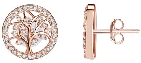 Micory Damen Lebensbaum Ohrringe Rosegold Ohrstecker 925 Sterling Silber mit Geschenkbox,Durchmesser 11mm