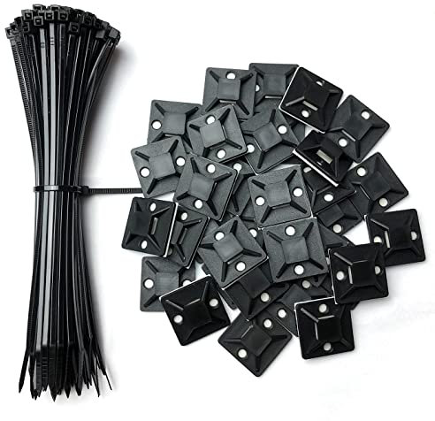 Oksdown 100 Stück Kabelbinder schwarz 150×2,5mm Lang Nylon Kunststoff Klein Cable Zip Ties 60 Stück Starke Montagesockel Klebesockel Schraubsockel 25 x 25 mm Kabel Binder Set Kabelband Kabelmanagement