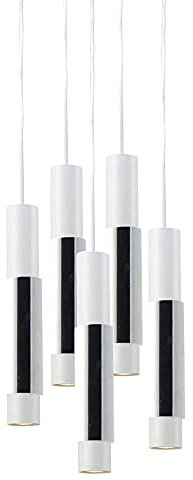 s.LUCE pro Crutch Hängeleuchten-Kombi Modular Baldachin, Farbe:Weiß, Modell:5-flammig, Abdeckung:Chrom