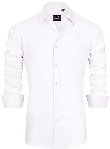 J.VER Men's White Formal Dress Shirts Long Sleeve Designer Regular Fit Shirt Stretch Fashion Business Wedding Work Non Iron 3XL