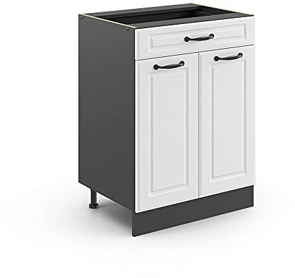 Vicco Küchenunterschrank R-Line, Weiß Landhaus/Anthrazit, 60 cm mit Schublade, ohne Arbeitsplatte