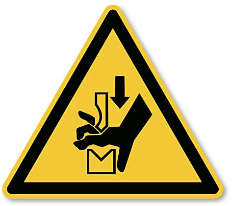 Warnung vor Quetschgefahr der Hand zwischen Werkzeugen einer Presse: W030 - DIN EN ISO 7010 / ASR A1.3 - Aufkleber: 20 cm, 1 Stück