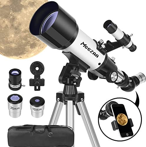 MEEZAA Telescopio Astronómico Profesional para Niños y Adultos, 70 mm Apertura Telescopio Refractor Astronómico para Principiantes, Telescopios de Viaje Portátil con Trípode, Adaptador de Teléfono