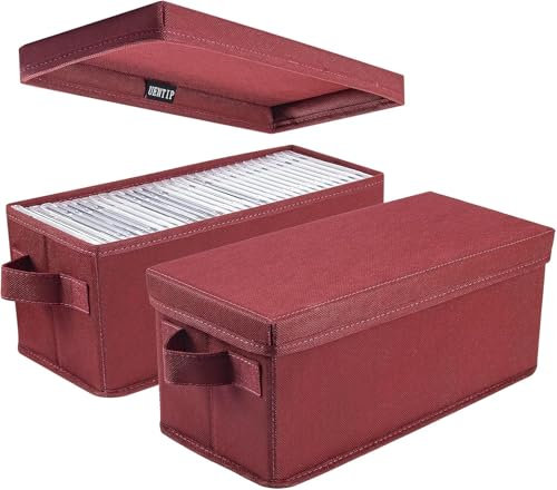 UENTIP CD Storage Boxes - Pack of 2 CD Case Storage- 13.2 x 5.9 x 5.3, Container holds 30 CDs in full jewel cases, 60 CDs in slim cases, and 165 discs in CD sleeves - (2pack-red)