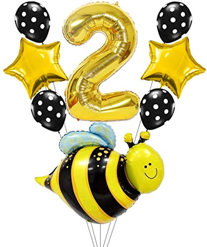 Liitata Bienen Luftballon Set 2. Kinder Geburtstag Deko Zahl 2 Folienballon Gold Süß Große Bienen Luftballon Stern Ballon Polka Dot Latexballon für Mädchen Geburtstag Party Deko