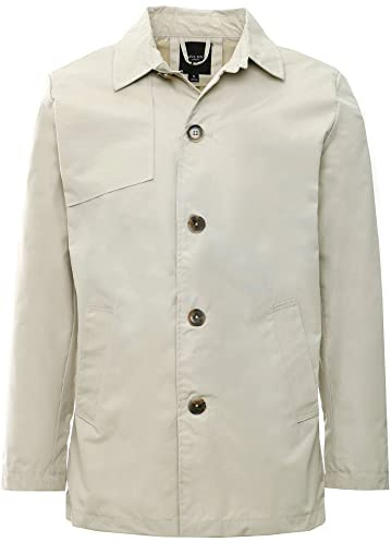 BRAVE SOUL Mens Lightweight Jacket Buttoned Collared Long Sleeve Coat for Men, Beige Colour, Size- L