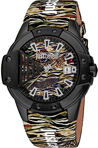 Just Cavalli Herren Analog Quarz Uhr mit Leder Armband JC1G260L0065