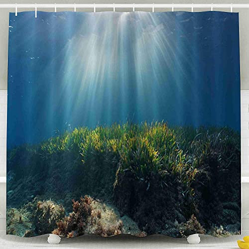 MEKPAM Duschvorhang Klarer Duschvorhang Natürliche Sonnenstrahlen Unter Wasser Durch Wasseroberfläche Im Mittelmeer Mit Neptun Wasserdichtes Dekor Badezimmerset Mit Haken 180x180cm