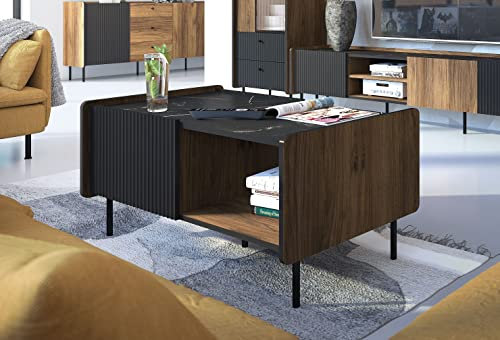 Couchtisch DC-6 Marmor Schwarz - Nussbaum Tisch Wohnzimmertisch mit Ablagefläche