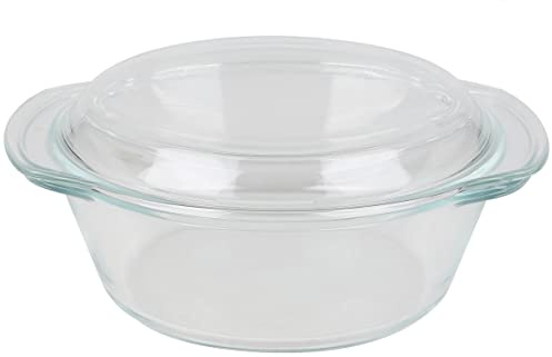 Emilja® Glas Auflaufform mit Deckel rund 1,5L hitzebeständiges Glas, Ofenform, Glasauflaufform
