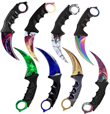 Generisch Hochwertiges 19cm CSGO Karambit Messer Übungsmesser Trainingsmesser Real-Life-Sammlung Jagd Survival Outdoor Counter-Strike Global Offensive Jagdmesser Knife (Random [Scharf!])