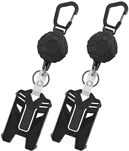 Asiv Schlüsselanhänger Ausziehbar, 2 Stück Schlüsselband Anhänger mit Ausweishalter Schlüsselkette Keychain Taktische ID Ausweisrolle mit Einziehbarer 30 Zoll Stahlschnur, 8 oz Zugfestigkeit