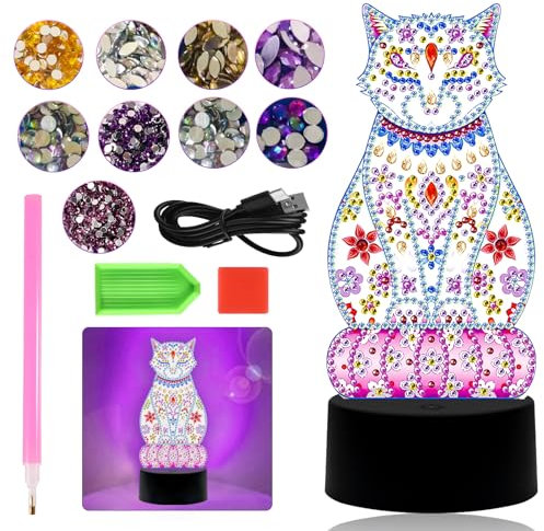 Editbar Nachtlicht für Kinder, 3D Nachtlicht Geschenk, LED Diamand Painting Lampe, Bastelset Diamond Painting, 3D Nachtlicht Geschenk mit Diamant Stift Geburtstag Geschenke für 5-10 Jahre Kinder