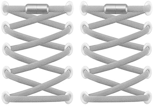 RJ-Sport (2 Paar Elastische Schnürsenkel mit Schnellverschluss - Schnellschnürsystem für Einzigartigen Komfort und Starken Halt - mit Metallkapseln ohne binden (Grau2)