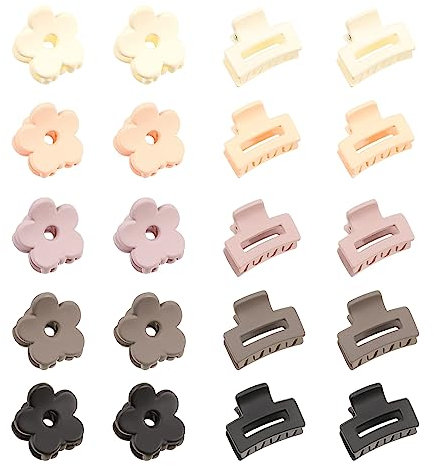 Haarklammer Klein, 20 Stück Kleine Haarspangen für Damen Mädchen, Mini-Klauen-Clips für Frauen, rutschfest, niedliche Haarklammern (Blume und Quadrat)