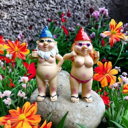 Priksia Lot de 2 nains de jardin amusants pour l'extérieur - Statues de jardin - Décoration pour l'extérieur - Cadeau pour le salon, la pelouse, le bureau - Cadeau de jardin