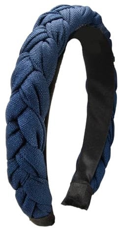 Alpenflüstern Trachten-Flecht-Haarreif Leinen-Optik - Damen Haarschmuck rutschfest, Haarband geflochten fürs Dirndl (blau) ADV141