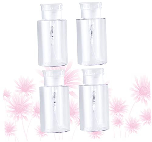 FRCOLOR Pack of 4 Pump Dispenser Bottles for Nail Polish, Clear Container, Liquid Dispenser, Travel Pump Bottle, Travel Lotion Empty Plastic Pump Dispenser, Travel Bottle, Spray Bottle, Cosmetic