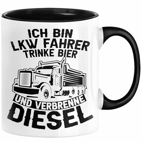 LKW Fahrer Tasse Geschenk Ich Bin LKW Fahrer Trinke Bier und Verbrenne Diesel Humor Geschenkidee Kaffee-Becher (Schwarz)
