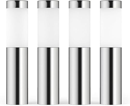 SolarCentre® Mini London DualWhite USB Solar Powered Outdoor Garden Post Lights (Set of 4) - Silver