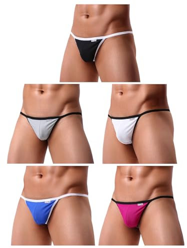 Casey Kevin Strings pour Homme Sexy Gay G-String Tanga Lot de 5 Taille Basse Slip sous-vêtement Différentes Couleurs Respirant Slip