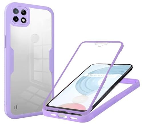 Belzsxy Funda Compatible con OPPO Realme C21 Carcasa,360 Grados con Protector de Pantalla Integrado,Robusto Doble Cara Bumper Caso Transparent Case para OPPO Realme C21,Púrpura