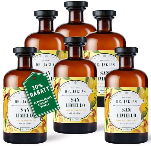 DR. JAGLAS San Limello – Limoncello alkoholfrei 6x500 ml – Aperitif ohne Alkohol – fruchtige Zitronenlikör-Alternative mit Honignote – vegan & glutenfrei – ideal für Spritz & Mocktails
