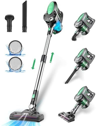 Vactidy V8 Aspirapolvere Senza Fili Potente,Scopa Elettrica Senza Fili 28kpa 4 in 1, 45 Minuti di Autonomia con Batteria Rimovibile, Luci LED,Aspirapolvere Portatile Ultra-leggero,Verde