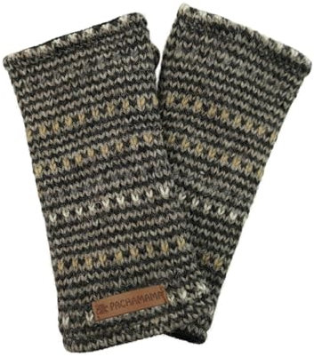 Pachamama Men Wool Fingerless Gloves, Wrist Warmers with Thumb Holes, Handmade, Thermal, Fair Trade, Striped Charcoal