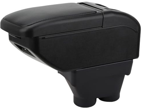 YJYWZH Armrest for Peugeot 208 2012-2018 with USB,USB-C and Cup Holder | 4 USB and 2 USB-C,Cup Holder,Card Slot,Dual-Layer Storage,Sliding Lid,Carbon Fibre Pattern,PU Leather,Vehicle-Specific Base