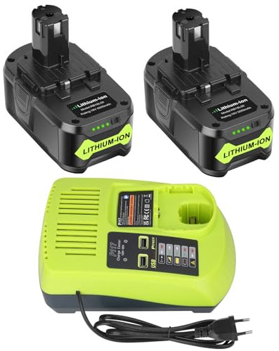 REACELL 2X 5.5Ah P108 Batería de Repuesto para Ryobi 18V Batería + 3A 12V-18V P117 Cargador para Ryobi Cargador para Ryobi P108 P107 P105 P100 P101 RB18L40 RB18L50 con Indicador LED