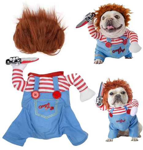 Kostüme für Hunde Katze Haustier Verkleidungen & Kostüme für Hunde Hundekleidung Lustige, Halloween Weihnachten Party Rollenspiele Lustige Haustier Kleidung, Mit Messer Perücke