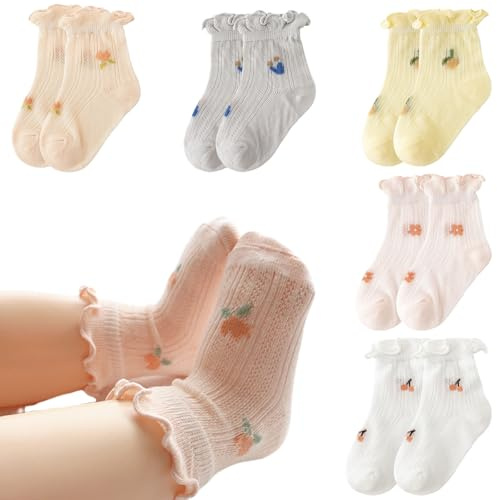 Calzini per neonata, 5 paia di calzini per bambini con volant, graziosi calzini traspiranti per neonati e bambine