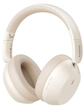 Baseus Auriculares Bluetooth sobre la Oreja con Graves potentes, 50 Horas de autonomía, claridad de Llamadas ENC, Aislamiento del Ruido, Ajuste cómodo, Ligeros y Plegables (Blanco)