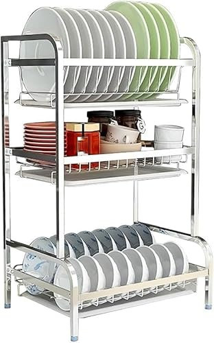 PPSMFAMZ Escurridor de platos para ahorrar espacio con soportes para tabla de cortar utensilios, escurridor de platos para encimera de cocina, acero inoxidable a prueba de óxido, estante de