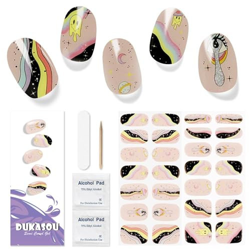 Semi Cured Gel Strips, 28 pcs Work With Any UV Lamp, Long Lasting Stickers Full Wraps, Salon Quality, Easy to Apply (Nude)