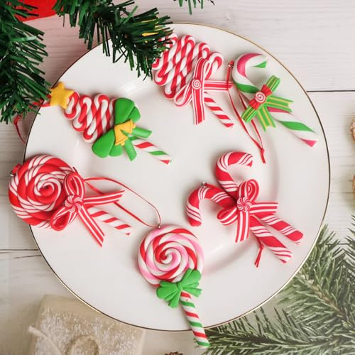 Christmas Lollipop Ornaments Christmas Tree Candy Cane Ornaments Christmas Tree Lollipop Hanging Ornaments Lollipop Hanging Decorations Decorative Candies Polymer Clay Ornament for Party Holiday